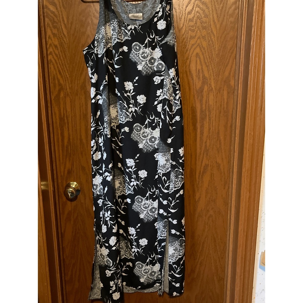 Kathie Lee Collection Reversible Floral Lace Maxi Dress Black White Sleeveless